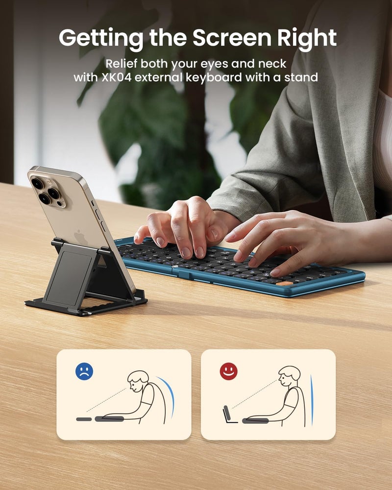 ProtoArc Foldable Compact Keyboard, XK04 Portable Bluetooth Keyboard with PU Leather Cover, Pocket-Sized Wireless Travel Keyboards for iPad, iPhone, Smartphone, Tablet and Laptop - Blue - Image 5